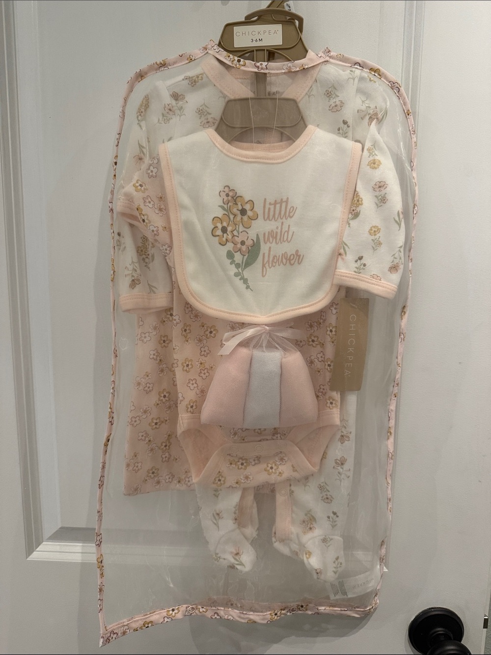 chick pea Baby Girls"Little Wild Flower" Pink Footie Gift Set